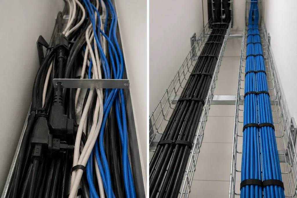 Image of proper separation between power lines and data cables