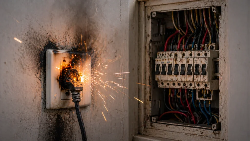 image of damaged switchboard or sparking outlet