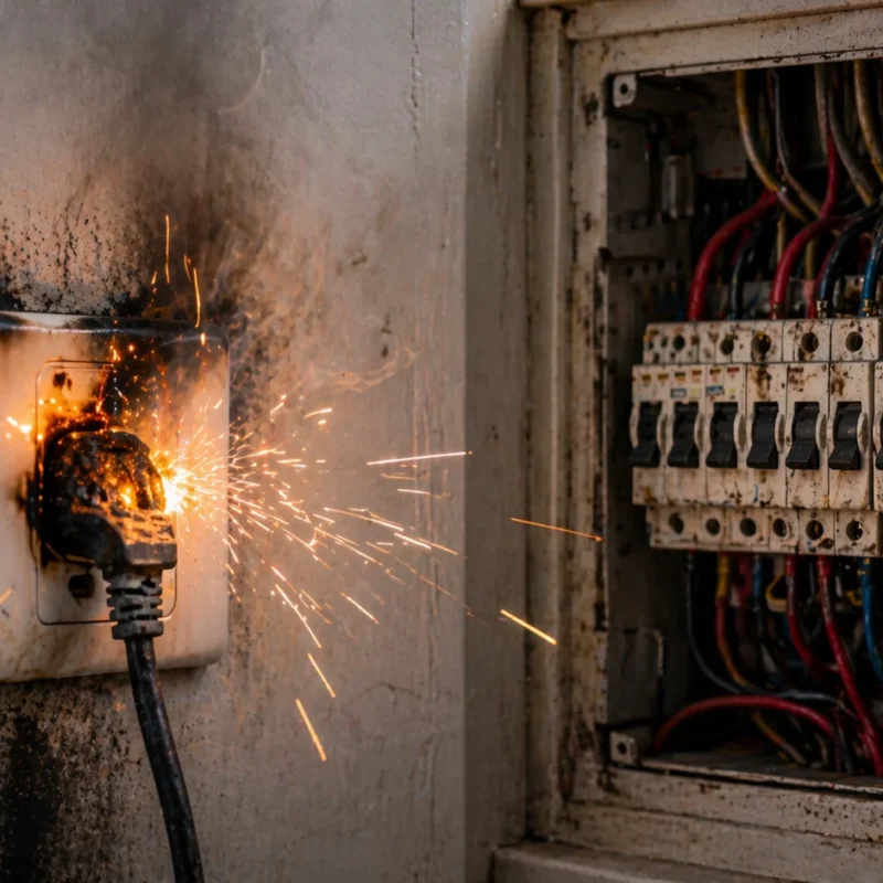image of damaged switchboard or sparking outlet